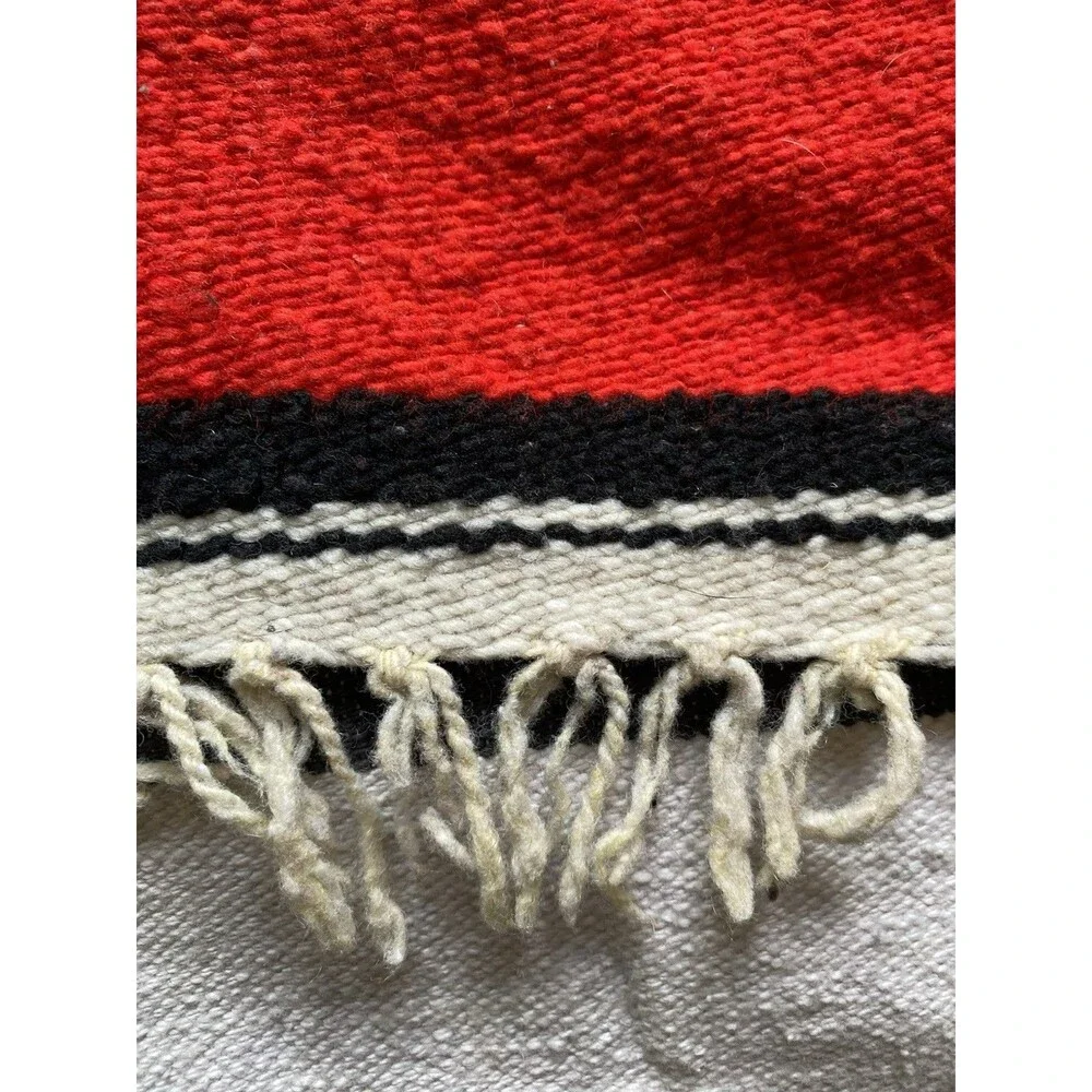 Vintage Handwoven Serape Kilim Rug Runner Wall Hanging. Rose. Wool Blend. Boho.